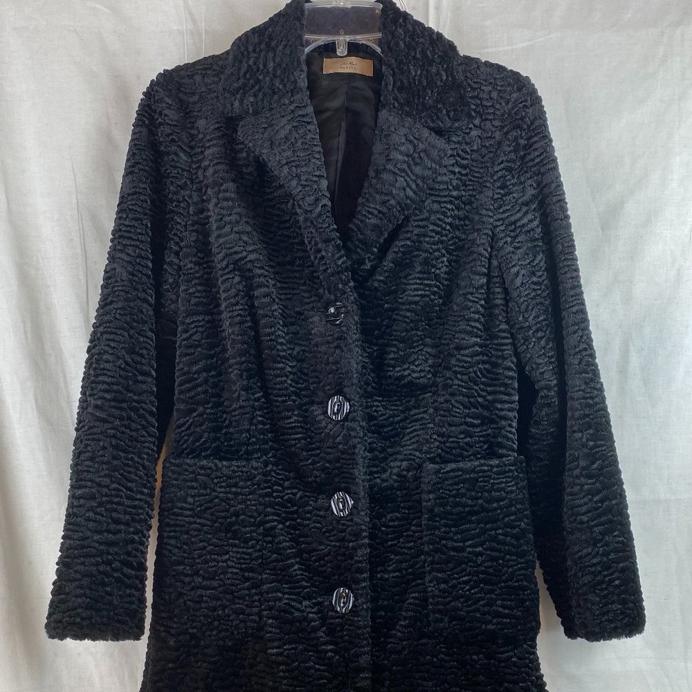 I.E. Petites Womens Black MiraCurl Long Coat Jacket Sz PS EUC